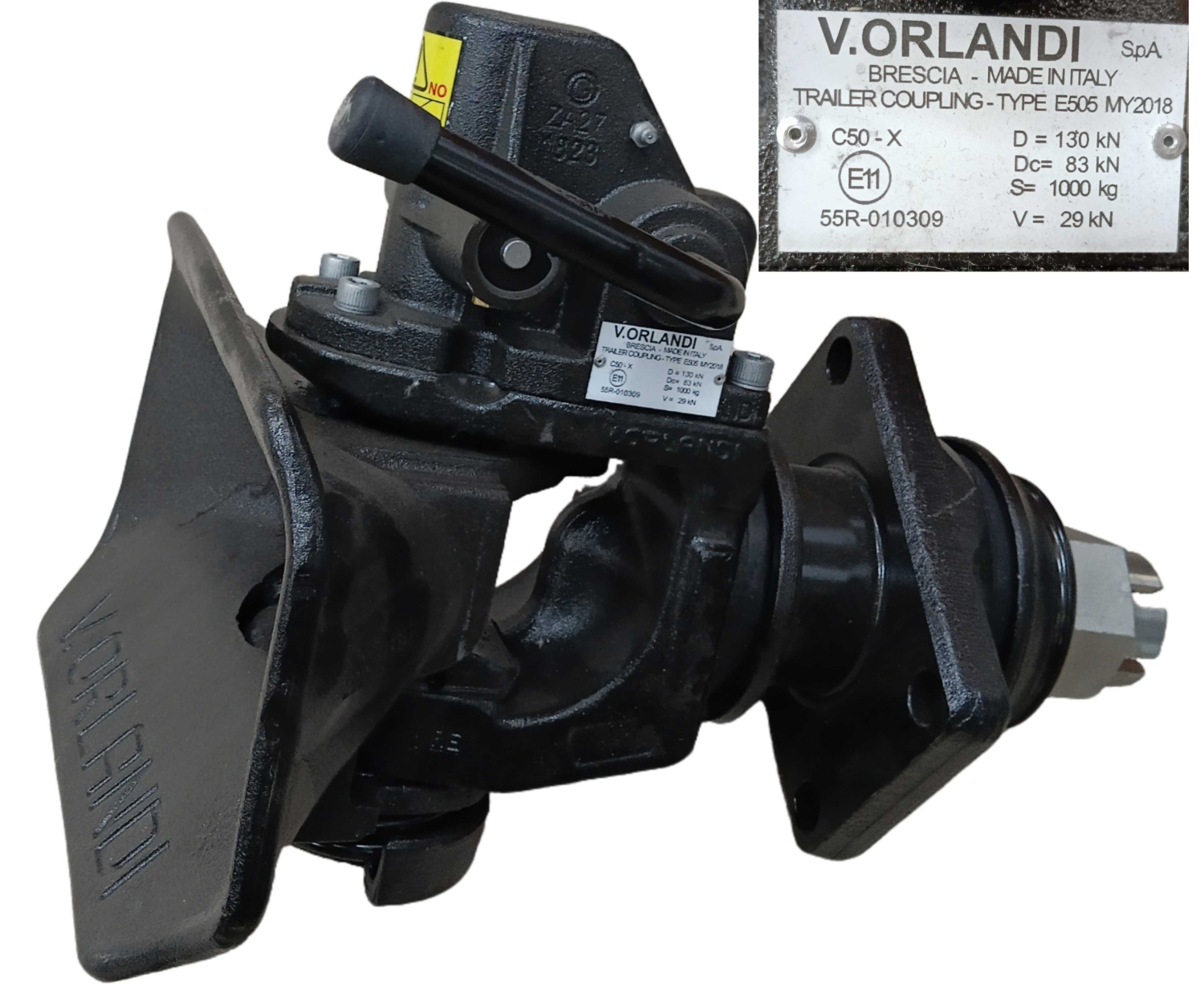 Фаркоп в сборе ТСУ тяговое усиление 130 KN шкворень 50 мм фланец 160х100 мм / V.Orlandi